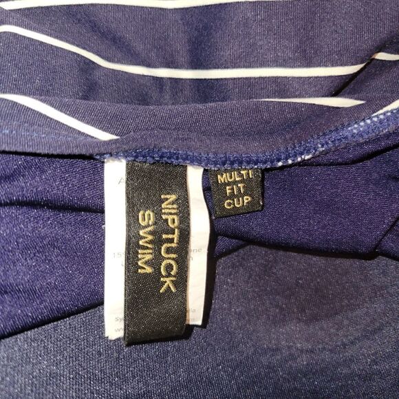 Nip Tuck Capri Stripe Twist Front Multifit One Piece Navy White Swimsuit M - Picture 11 of 12